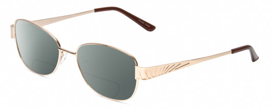 Profile View of Gotham Premium Stainless Steel 29 Designer Polarized Reading Sunglasses with Custom Cut Powered Smoke Grey Lenses in Gold Ladies Oval Full Rim Stainless Steel 54 mm