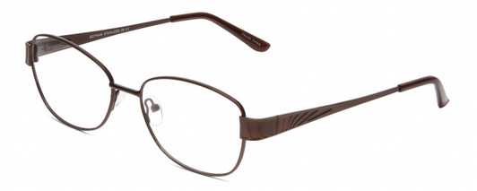 Profile View of Gotham Premium Stainless Steel 29 Designer Blue Light Blocking Eyeglasses in Matte Satin Brown Ladies Oval Full Rim Stainless Steel 54 mm
