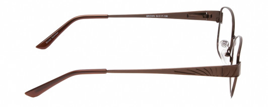 Side View of Gotham Premium Stainless Steel 29 Designer Progressive Lens Blue Light Blocking Eyeglasses in Matte Satin Brown Ladies Oval Full Rim Stainless Steel 54 mm