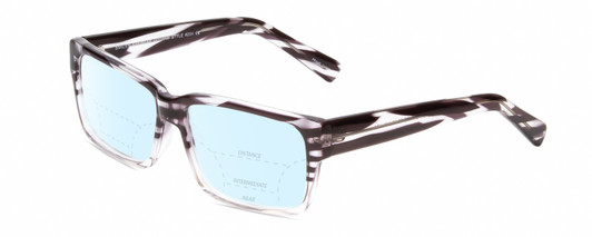 Profile View of Gotham Style 204 Designer Progressive Lens Blue Light Blocking Eyeglasses in Black Crystal Stripes Unisex Rectangular Full Rim Acetate 56 mm