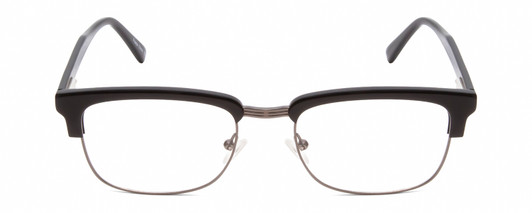 Front View of Times Square Liberty Designer Progressive Lens Prescription Rx Eyeglasses in Black GunMetal Silver Unisex Panthos Semi-Rimless Metal 55 mm