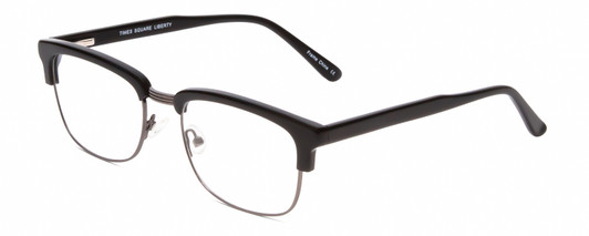 Profile View of Times Square Liberty Designer Blue Light Blocking Eyeglasses in Black GunMetal Silver Unisex Panthos Semi-Rimless Metal 55 mm