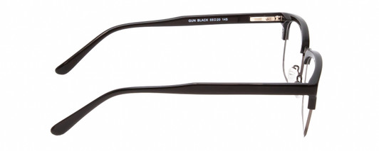 Side View of Times Square Liberty Designer Blue Light Blocking Eyeglasses in Black GunMetal Silver Unisex Panthos Semi-Rimless Metal 55 mm