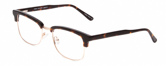 Profile View of Times Square Liberty Designer Bi-Focal Prescription Rx Eyeglasses in Gold Demi-Tortoise Amber Unisex Panthos Semi-Rimless Metal 55 mm