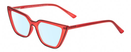 Profile View of Gotham Flex 84 Designer Blue Light Blocking Eyeglasses in Smoke Red Matte Black Ladies Triangular Full Rim Acetate 49 mm