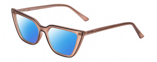 Profile View of Gotham Flex 84 Designer Polarized Sunglasses with Custom Cut Blue Mirror Lenses in Smoke Tan Brown Matte Black Ladies Triangular Full Rim Acetate 49 mm