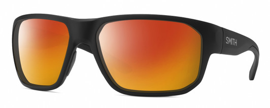 Profile View of Smith Optics Arvo Designer Polarized Sunglasses with Custom Cut Red Mirror Lenses in Matte Black Mens Rectangle Full Rim Acetate 61 mm