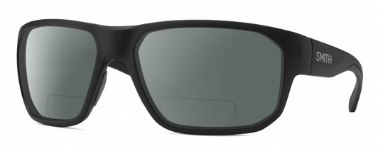 Profile View of Smith Optics Arvo Designer Polarized Reading Sunglasses with Custom Cut Powered Smoke Grey Lenses in Matte Black Mens Rectangle Full Rim Acetate 61 mm