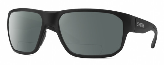 Profile View of Smith Optics Arvo Designer Polarized Reading Sunglasses with Custom Cut Powered Smoke Grey Lenses in Matte Black Mens Rectangle Full Rim Acetate 61 mm