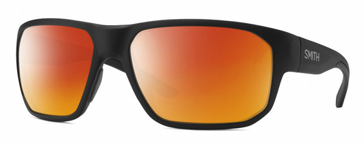 Profile View of Smith Optics Arvo Designer Polarized Sunglasses with Custom Cut Red Mirror Lenses in Matte Black Mens Rectangle Full Rim Acetate 61 mm