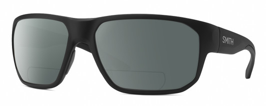 Profile View of Smith Optics Arvo Designer Polarized Reading Sunglasses with Custom Cut Powered Smoke Grey Lenses in Matte Black Mens Rectangle Full Rim Acetate 61 mm