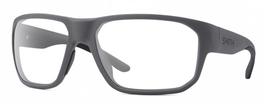 Profile View of Smith Optics Arvo Designer Blue Light Blocking Eyeglasses in Matte Cement Grey Mens Rectangle Full Rim Acetate 61 mm