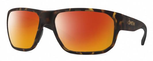 Profile View of Smith Optics Arvo Designer Polarized Sunglasses with Custom Cut Red Mirror Lenses in Matte Dark Tortoise Havana Brown Gold Mens Rectangle Full Rim Acetate 61 mm