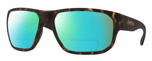 Profile View of Smith Optics Arvo Designer Polarized Reading Sunglasses with Custom Cut Powered Green Mirror Lenses in Matte Dark Tortoise Havana Brown Gold Mens Rectangle Full Rim Acetate 61 mm