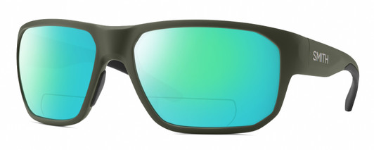 Profile View of Smith Optics Arvo Designer Polarized Reading Sunglasses with Custom Cut Powered Green Mirror Lenses in Matte Moss Green Mens Rectangle Full Rim Acetate 61 mm