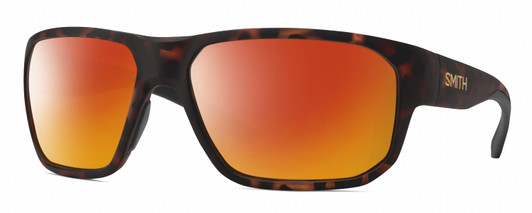 Profile View of Smith Optics Arvo Designer Polarized Sunglasses with Custom Cut Red Mirror Lenses in Matte Tortoise Havana Brown Gold Mens Rectangle Full Rim Acetate 61 mm