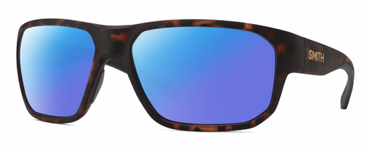 Profile View of Smith Optics Arvo Designer Polarized Sunglasses with Custom Cut Blue Mirror Lenses in Matte Tortoise Havana Brown Gold Mens Rectangle Full Rim Acetate 61 mm