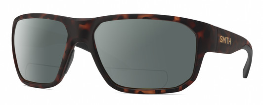 Profile View of Smith Optics Arvo Designer Polarized Reading Sunglasses with Custom Cut Powered Smoke Grey Lenses in Matte Tortoise Havana Brown Gold Mens Rectangle Full Rim Acetate 61 mm