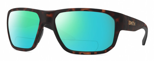 Profile View of Smith Optics Arvo Designer Polarized Reading Sunglasses with Custom Cut Powered Green Mirror Lenses in Matte Tortoise Havana Brown Gold Mens Rectangle Full Rim Acetate 61 mm