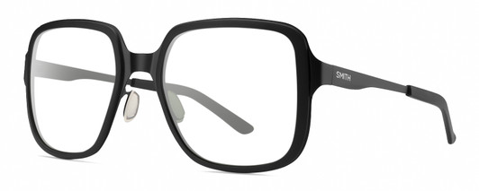 Profile View of Smith Optics Aveline Designer Reading Eye Glasses in Matte Black Unisex Square Full Rim Stainless Steel 55 mm