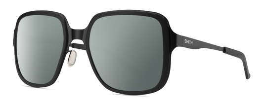 Profile View of Smith Optics Aveline Designer Polarized Sunglasses with Custom Cut Smoke Grey Lenses in Matte Black Unisex Square Full Rim Stainless Steel 55 mm