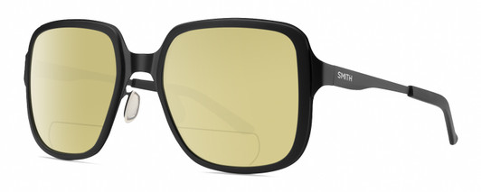 Profile View of Smith Optics Aveline Designer Polarized Reading Sunglasses with Custom Cut Powered Sun Flower Yellow Lenses in Matte Black Unisex Square Full Rim Stainless Steel 55 mm