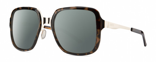 Profile View of Smith Optics Aveline Designer Polarized Sunglasses with Custom Cut Smoke Grey Lenses in Tortoise Havana Brown Gold Unisex Square Full Rim Stainless Steel 55 mm