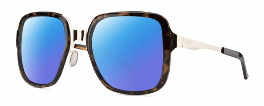 Profile View of Smith Optics Aveline Designer Polarized Sunglasses with Custom Cut Blue Mirror Lenses in Tortoise Havana Brown Gold Unisex Square Full Rim Stainless Steel 55 mm