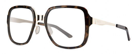 Profile View of Smith Optics Aveline Designer Reading Eye Glasses in Tortoise Havana Brown Gold Unisex Square Full Rim Stainless Steel 55 mm