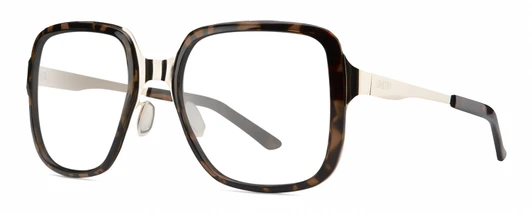 Profile View of Smith Optics Aveline Designer Bi-Focal Prescription Rx Eyeglasses in Tortoise Havana Brown Gold Unisex Square Full Rim Stainless Steel 55 mm