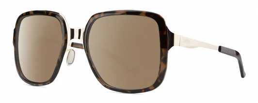 Profile View of Smith Optics Aveline Designer Polarized Sunglasses with Custom Cut Amber Brown Lenses in Tortoise Havana Brown Gold Unisex Square Full Rim Stainless Steel 55 mm