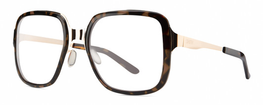 Profile View of Smith Optics Aveline Designer Reading Eye Glasses in Tortoise Havana Rose Brown Gold Unisex Square Full Rim Stainless Steel 55 mm