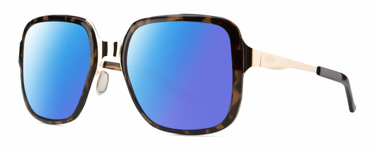 Profile View of Smith Optics Aveline Designer Polarized Sunglasses with Custom Cut Blue Mirror Lenses in Tortoise Havana Rose Brown Gold Unisex Square Full Rim Stainless Steel 55 mm