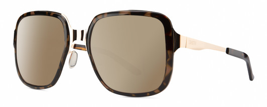 Profile View of Smith Optics Aveline Designer Polarized Sunglasses with Custom Cut Amber Brown Lenses in Tortoise Havana Rose Brown Gold Unisex Square Full Rim Stainless Steel 55 mm