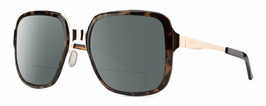 Profile View of Smith Optics Aveline Designer Polarized Reading Sunglasses with Custom Cut Powered Smoke Grey Lenses in Tortoise Havana Rose Brown Gold Unisex Square Full Rim Stainless Steel 55 mm