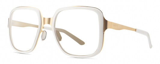 Profile View of Smith Optics Aveline Designer Reading Eye Glasses in White Gold Unisex Square Full Rim Stainless Steel 55 mm