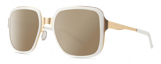 Profile View of Smith Optics Aveline Designer Polarized Sunglasses with Custom Cut Amber Brown Lenses in White Gold Unisex Square Full Rim Stainless Steel 55 mm