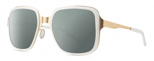 Profile View of Smith Optics Aveline Designer Polarized Sunglasses with Custom Cut Smoke Grey Lenses in White Gold Unisex Square Full Rim Stainless Steel 55 mm