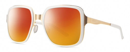 Profile View of Smith Optics Aveline Designer Polarized Sunglasses with Custom Cut Red Mirror Lenses in White Gold Unisex Square Full Rim Stainless Steel 55 mm