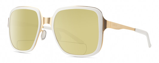Profile View of Smith Optics Aveline Designer Polarized Reading Sunglasses with Custom Cut Powered Sun Flower Yellow Lenses in White Gold Unisex Square Full Rim Stainless Steel 55 mm