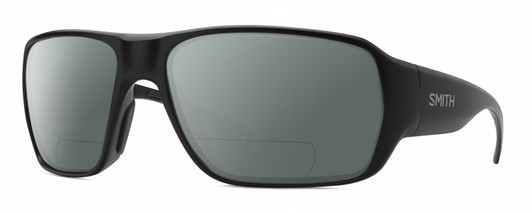 Profile View of Smith Optics Castaway Designer Polarized Reading Sunglasses with Custom Cut Powered Smoke Grey Lenses in Matte Black Unisex Wrap Full Rim Acetate 63 mm