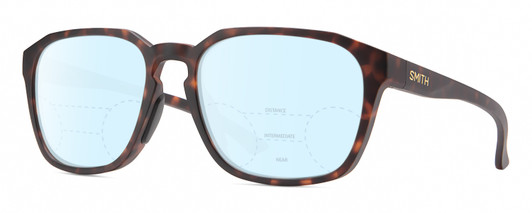 Profile View of Smith Optics Contour Designer Progressive Lens Blue Light Blocking Eyeglasses in Matte Tortoise Havana Brown Gold Unisex Square Full Rim Acetate 56 mm
