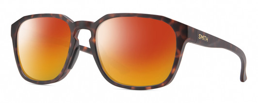 Profile View of Smith Optics Contour Designer Polarized Sunglasses with Custom Cut Red Mirror Lenses in Matte Tortoise Havana Brown Gold Unisex Square Full Rim Acetate 56 mm