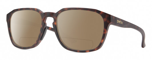 Profile View of Smith Optics Contour Designer Polarized Reading Sunglasses with Custom Cut Powered Amber Brown Lenses in Matte Tortoise Havana Brown Gold Unisex Square Full Rim Acetate 56 mm