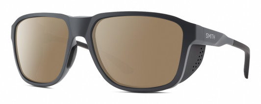 Profile View of Smith Optics Embark Designer Polarized Sunglasses with Custom Cut Amber Brown Lenses in Matte Slate Grey Unisex Wrap Full Rim Acetate 58 mm