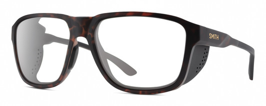 Profile View of Smith Optics Embark Designer Reading Eye Glasses in Matte Tortoise Havana Brown Gold Unisex Wrap Full Rim Acetate 58 mm
