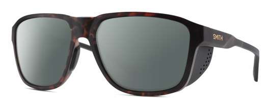 Profile View of Smith Optics Embark Designer Polarized Sunglasses with Custom Cut Smoke Grey Lenses in Matte Tortoise Havana Brown Gold Unisex Wrap Full Rim Acetate 58 mm