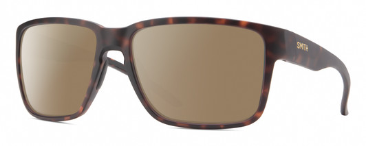 Profile View of Smith Optics Emerge Designer Polarized Sunglasses with Custom Cut Amber Brown Lenses in Matte Tortoise Havana Brown Gold Unisex Square Full Rim Acetate 60 mm