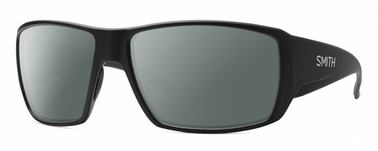 Profile View of Smith Optics Guides Choice Designer Polarized Sunglasses with Custom Cut Smoke Grey Lenses in Matte Black Unisex Rectangle Full Rim Acetate 62 mm