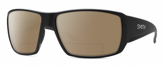 Profile View of Smith Optics Guides Choice Designer Polarized Reading Sunglasses with Custom Cut Powered Amber Brown Lenses in Matte Black Unisex Rectangle Full Rim Acetate 62 mm